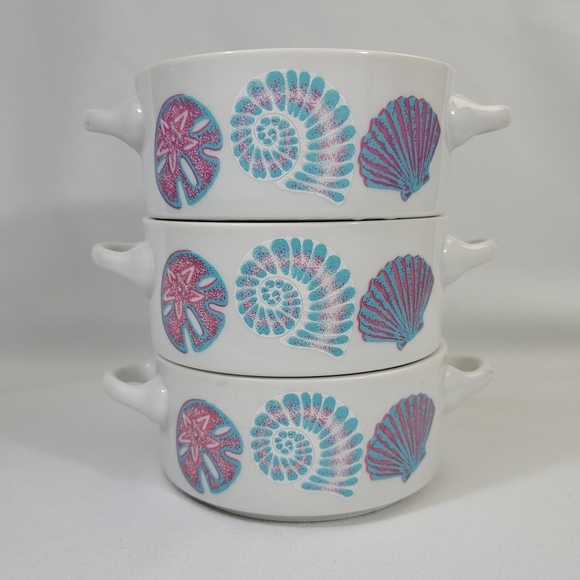 (3) Vtg 1989 Maison Blanche Seashell Motif Soup Bowls With Handles - Picture 7 of 16